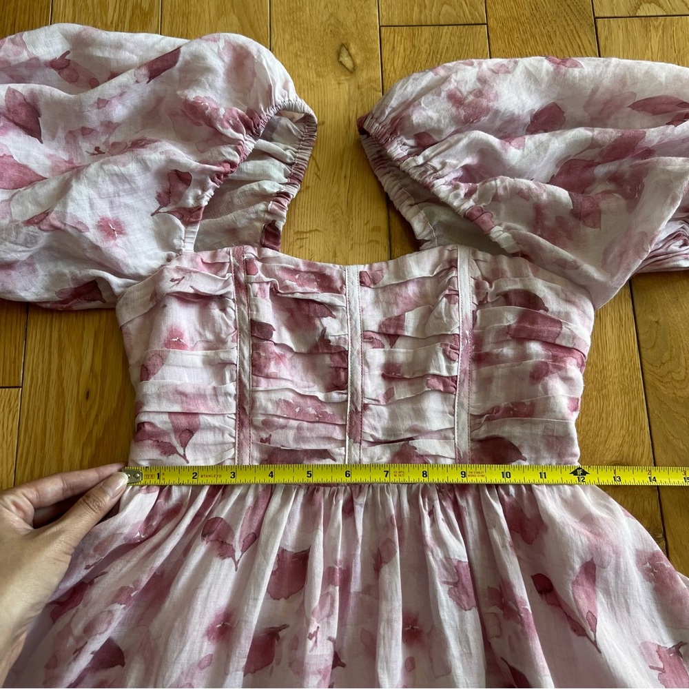 Bardot Kehlani Floral Puff Sleeve Mini Dress Coquette Romantic Pink Size S/4 - Picture 5 of 12